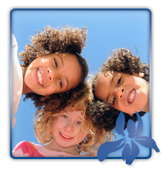 stock photo three young girls outside showing their teeth